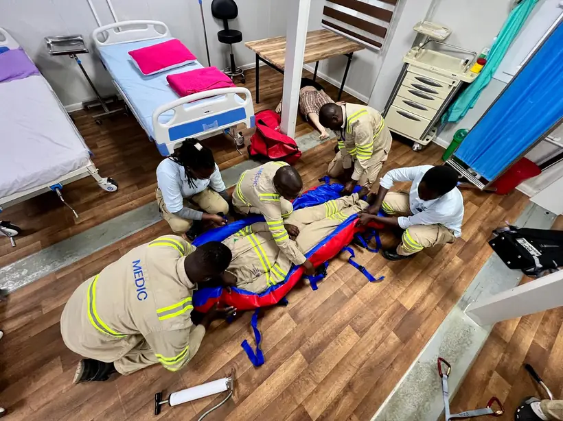 Casualty extraction bag drill in the clinic ward